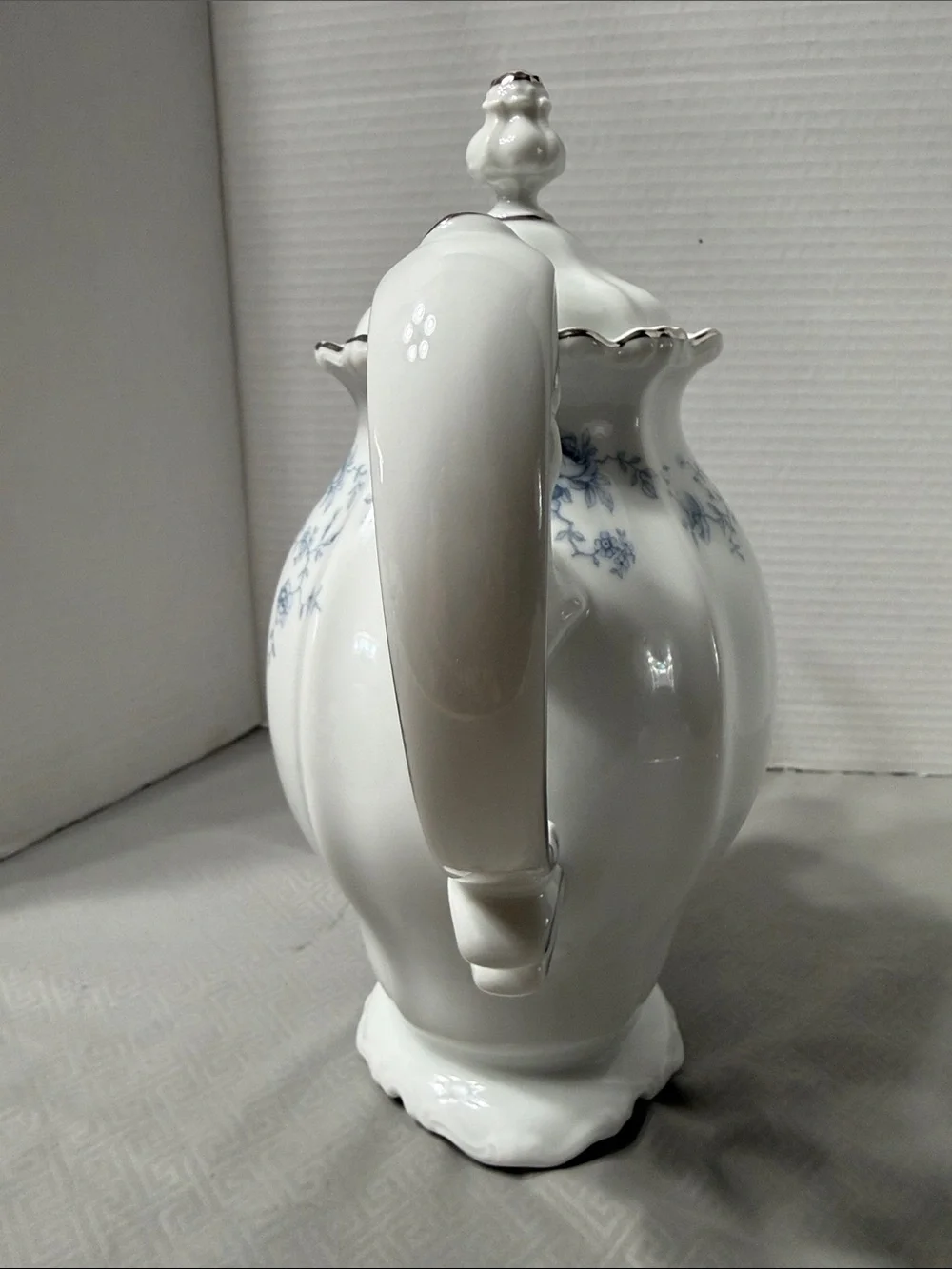 Vintage Johann Haviland Blue Garland Porcelain Coffee Pot Silver Trim Bavaria